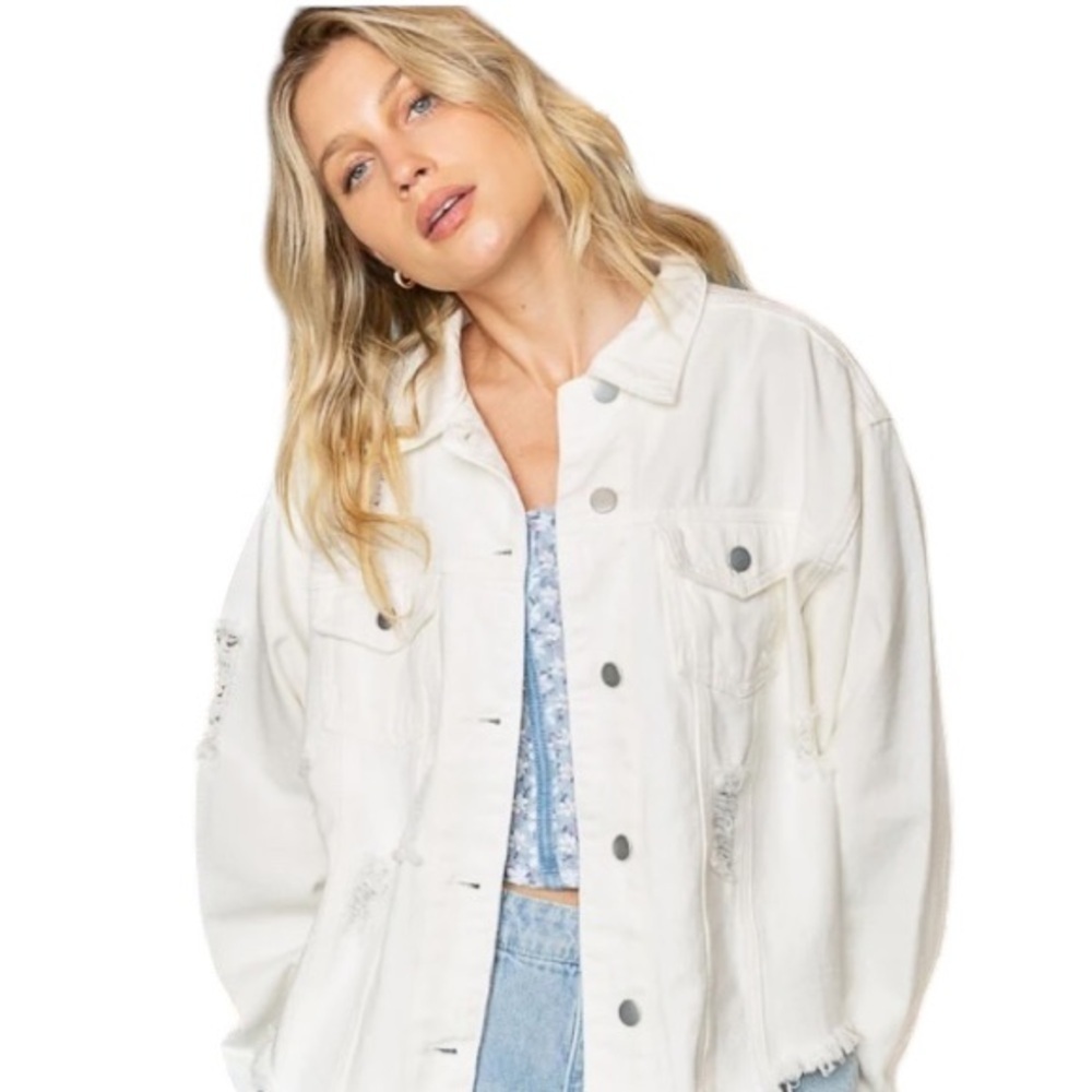 Love Tree S Distressed White Denim‎ Jacket
